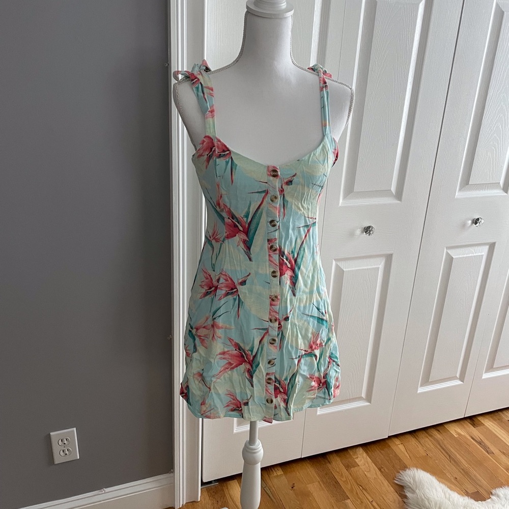 Tie Shoulder Print Linen Dress